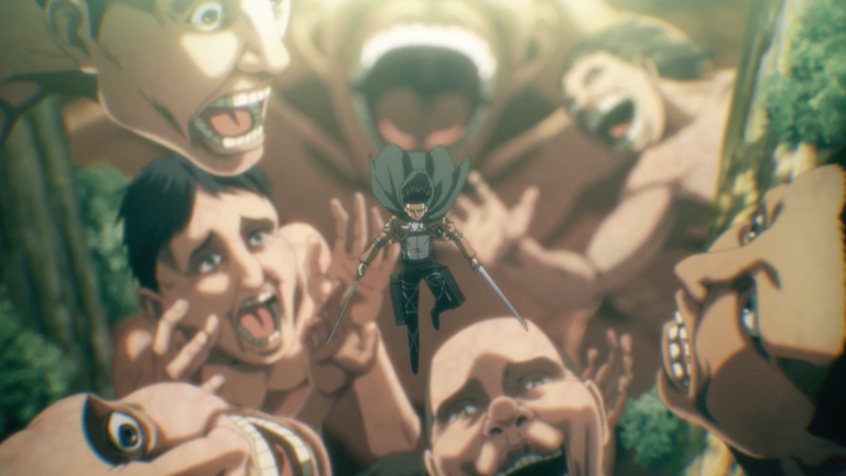 Eren Yeager and friends standing strong against the Titans in Attack on Titan