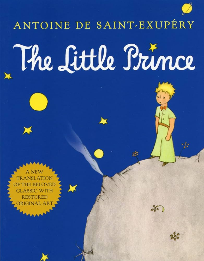 The Little Prince with his rose on the asteroid. 