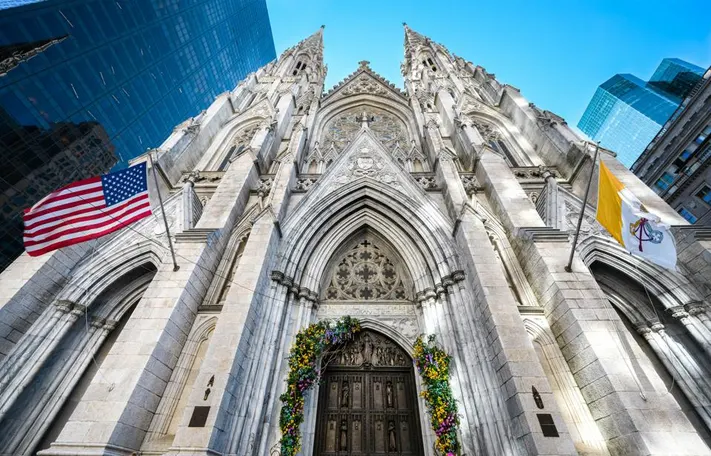 The majestic facade of St. Patrick's Cathedral, showcasing its Gothic Revival architecture.