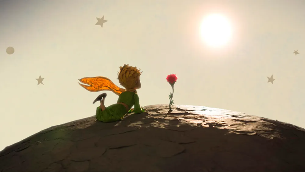 Illustration of The Little Prince standing on his small asteroid.