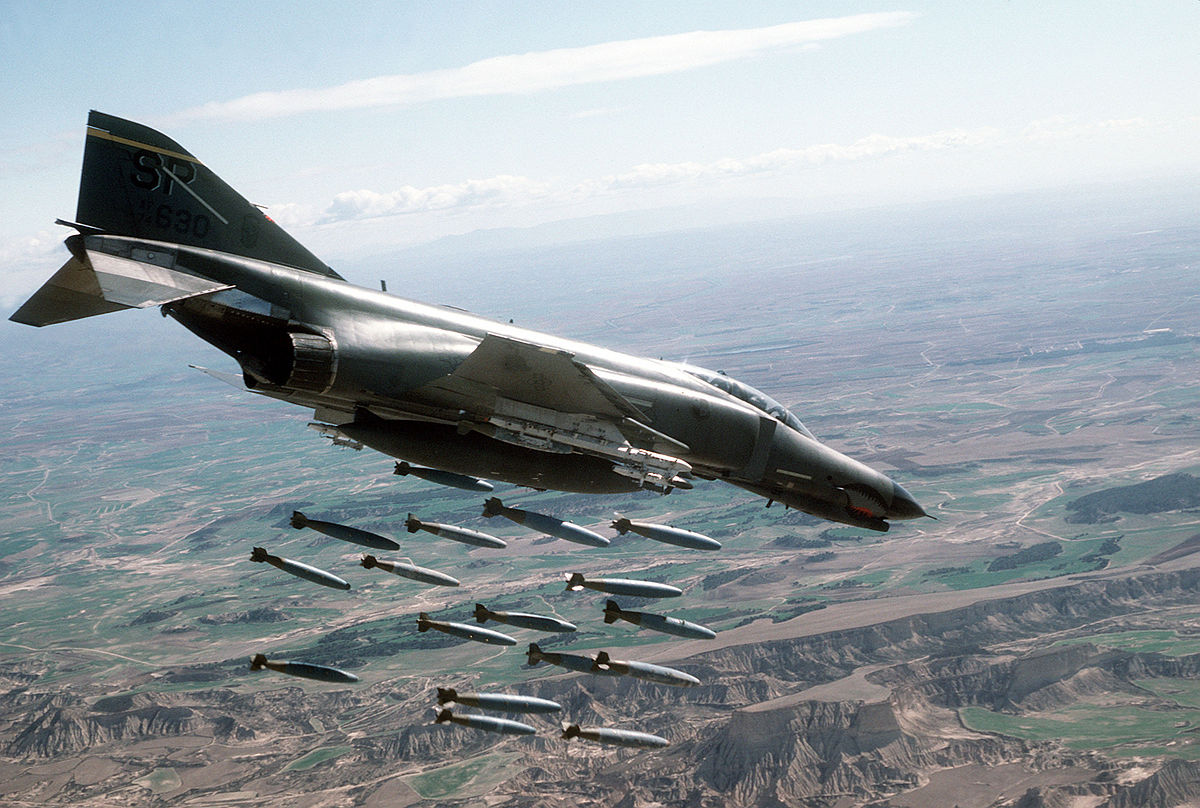 Close-up of the F-4 Phantom II's twin-engine design at an airshow. 