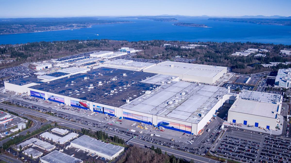 Assembly line inside Boeing Everett Factory