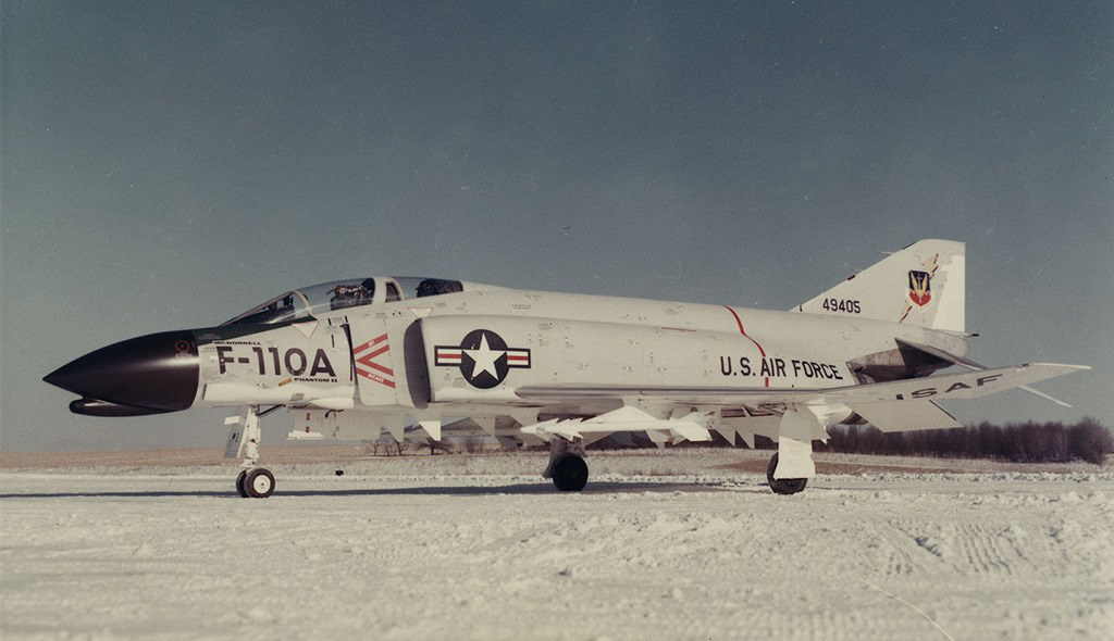 McDonnell Douglas F-4 Phantom II in flight during the Vietnam War.