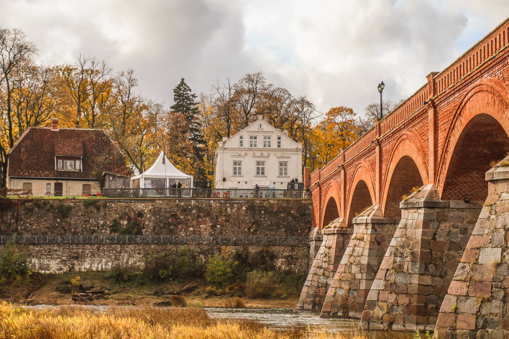 Panoramic view of Kuldīga Old Town with Baroque-style buildings 