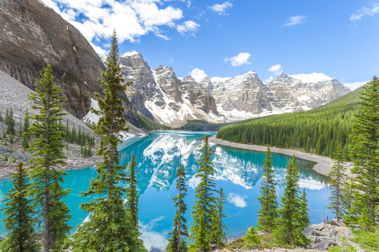 Panoramic view of Jasper National Park with majestic mountains and a glacial lake